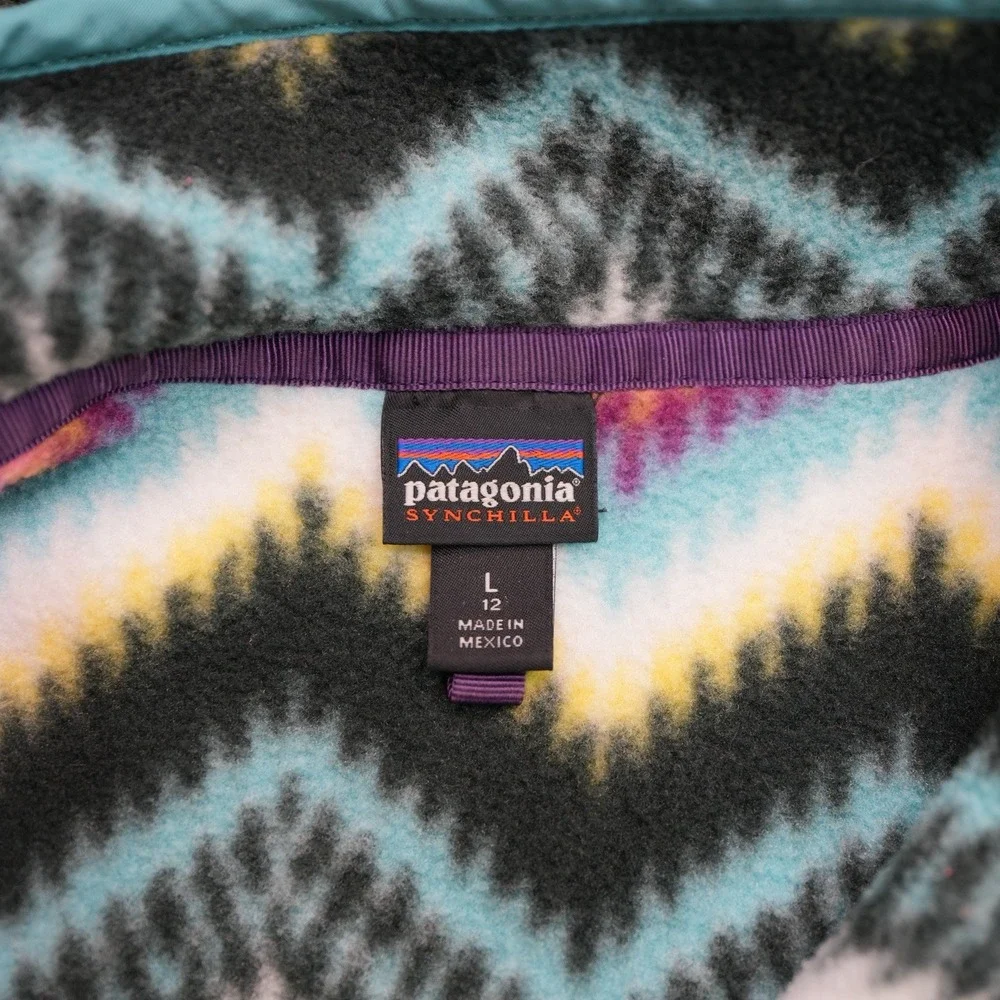 PATAGONIA Synchilla Snap-T Timber Twist Pullover‎ Girl's Size Large 12 Vtg